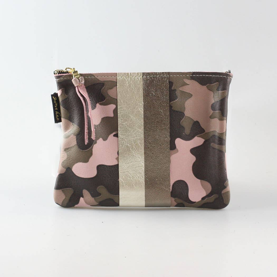 The Two Stripe Monroe: Pink Camo Bag with Platinum-Pewter stripes