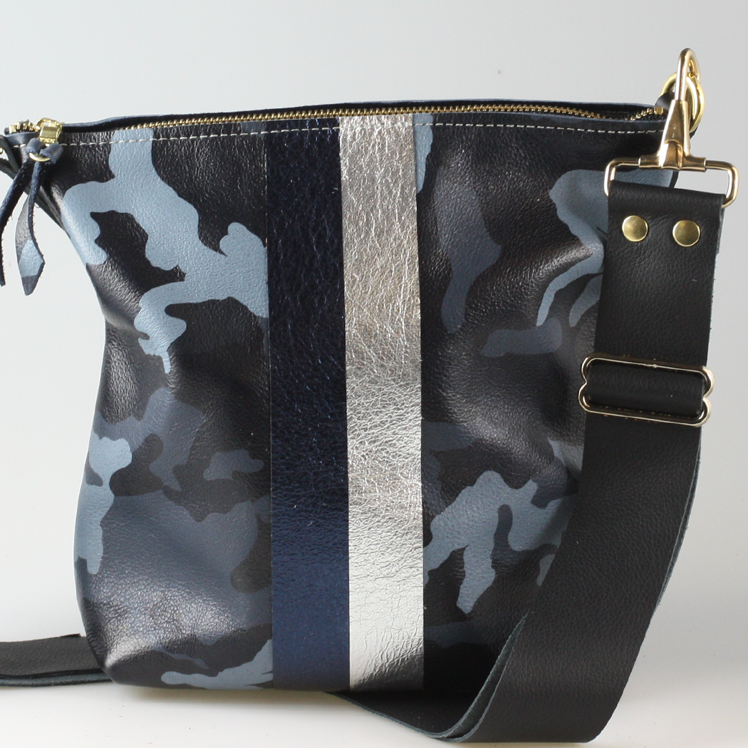 The Graham Crossbody: Camo and Softs: Green Camo w/Gold stripe / Unlined / 11"x10.5"