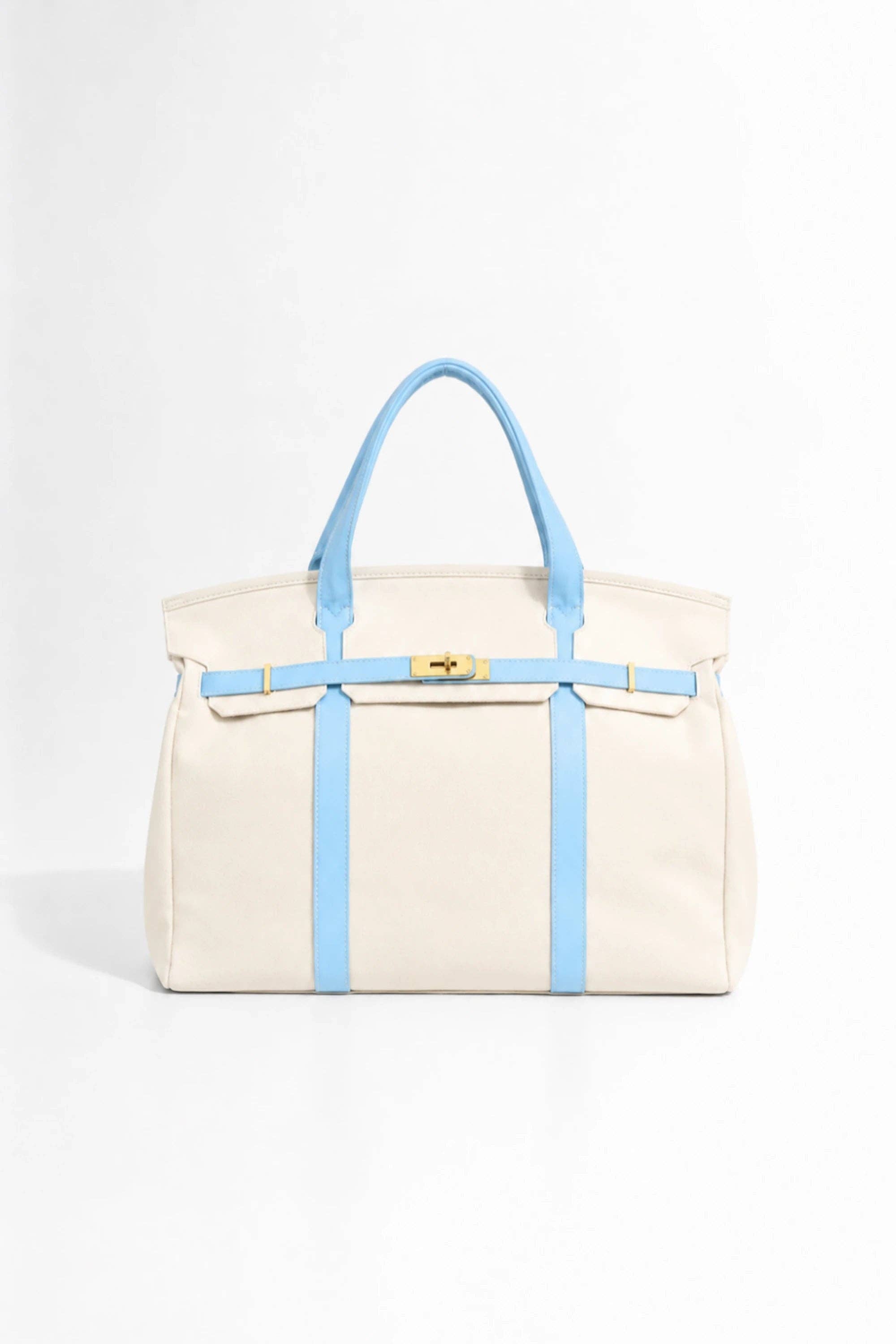 NEW! Premium Cotton Canvas Pastel Trim Canvas Boatkin Bag: Sky Blue