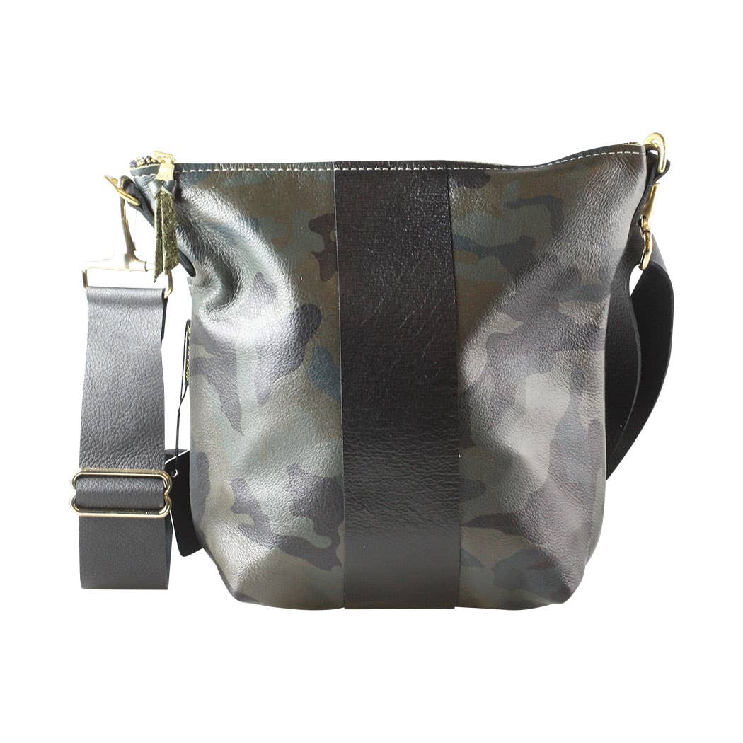 The Graham Crossbody: Camo and Softs: Green Camo w/Coal stripe / Unlined / 11"x10.5"