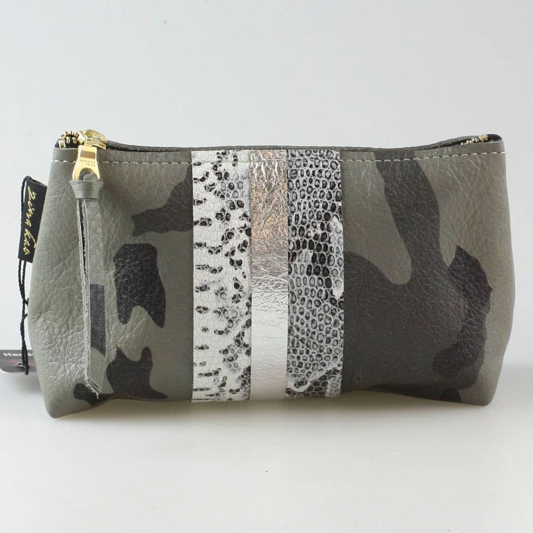 The Smaller CAMO STRIPE Makeup Clutch: Bardot: Granite Camo w/Gold Stripe
