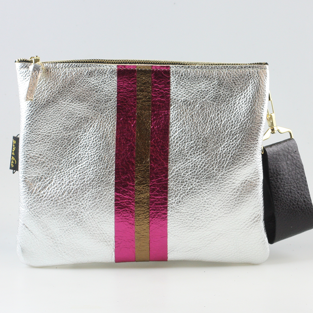 The METALLIC Stripe Taylor: Jet: Layered stripe Gunmetal/Pewter / Unlined / 9"x7.5