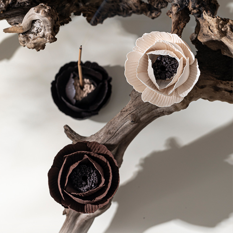Handmade Ceramic Mini Poppy Flower Incense Burner: Black