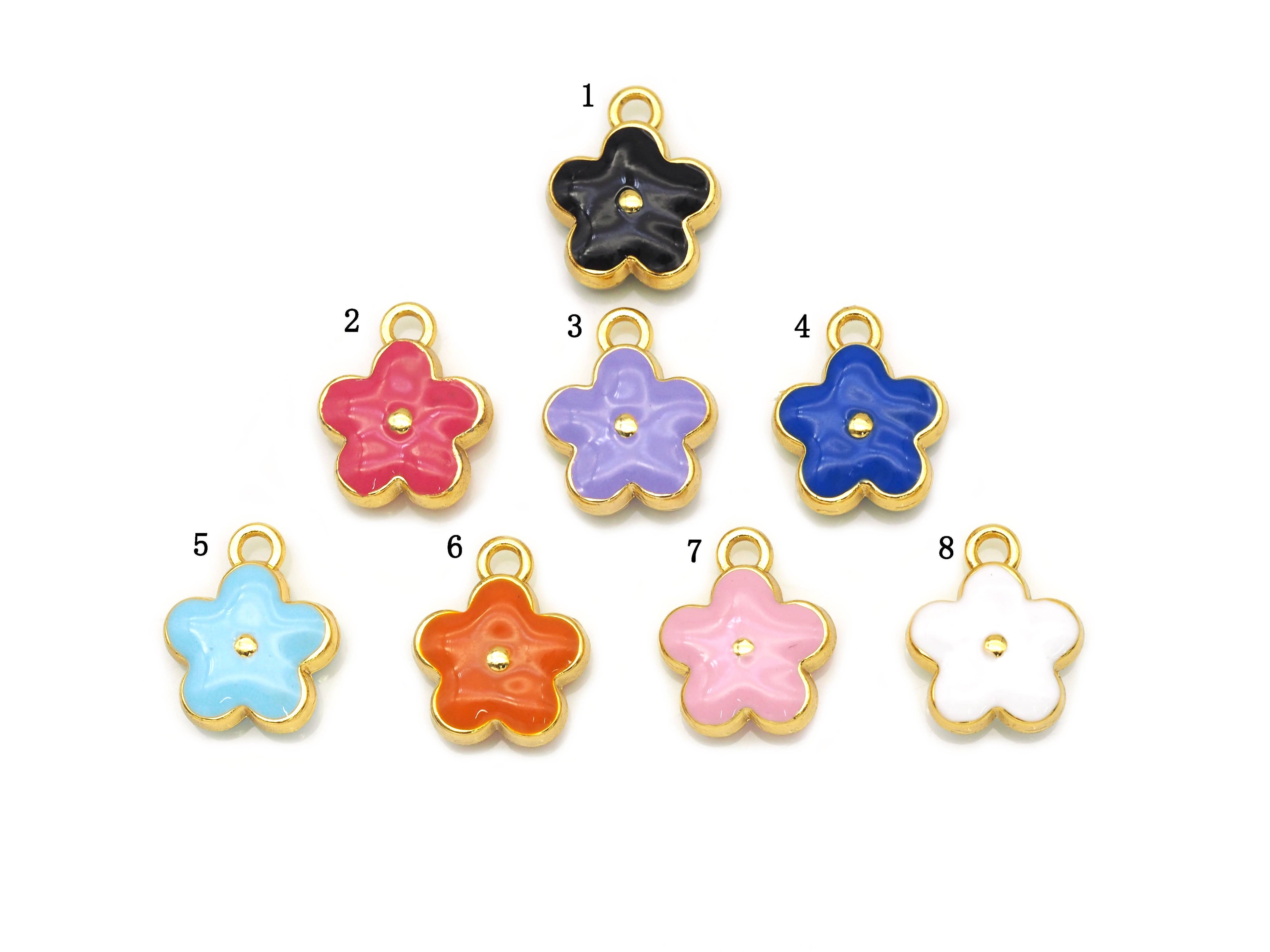 Enamel Flower Charm, Sky Blue