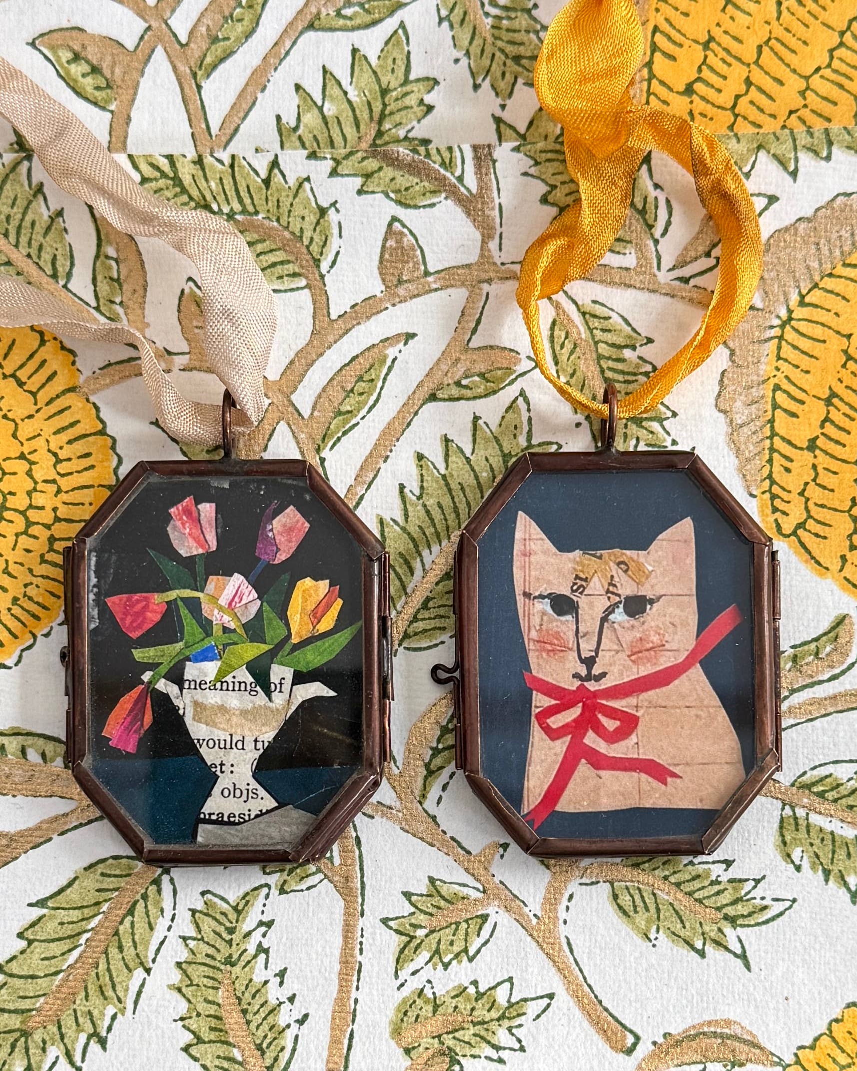 Mona Kitty ~ Art Locket Cat Vintage Ornament Handmade 