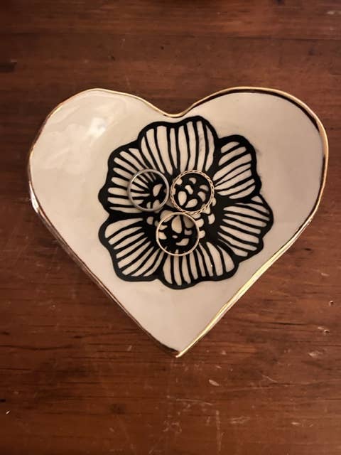 Handmade Heart-Shaped Floral & Gold Catchall Jewelry Dish