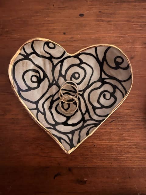 Handmade Heart-Shaped Floral & Gold Catchall Jewelry Dish