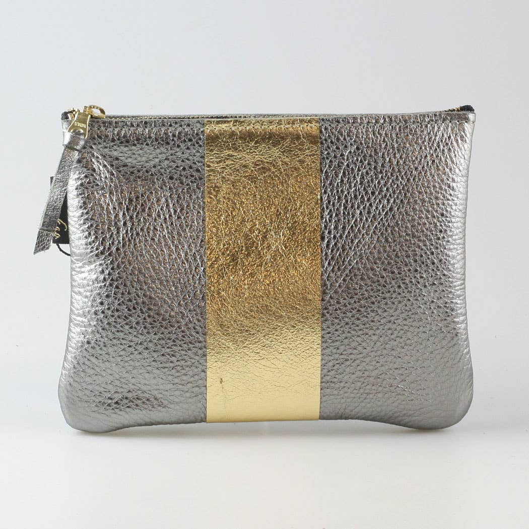 The Stripe Everyday Pouch - FALL colors and 2 sizes!: Fog with 1 Stripe: Granite Camo / Carter: 9"x6.5"