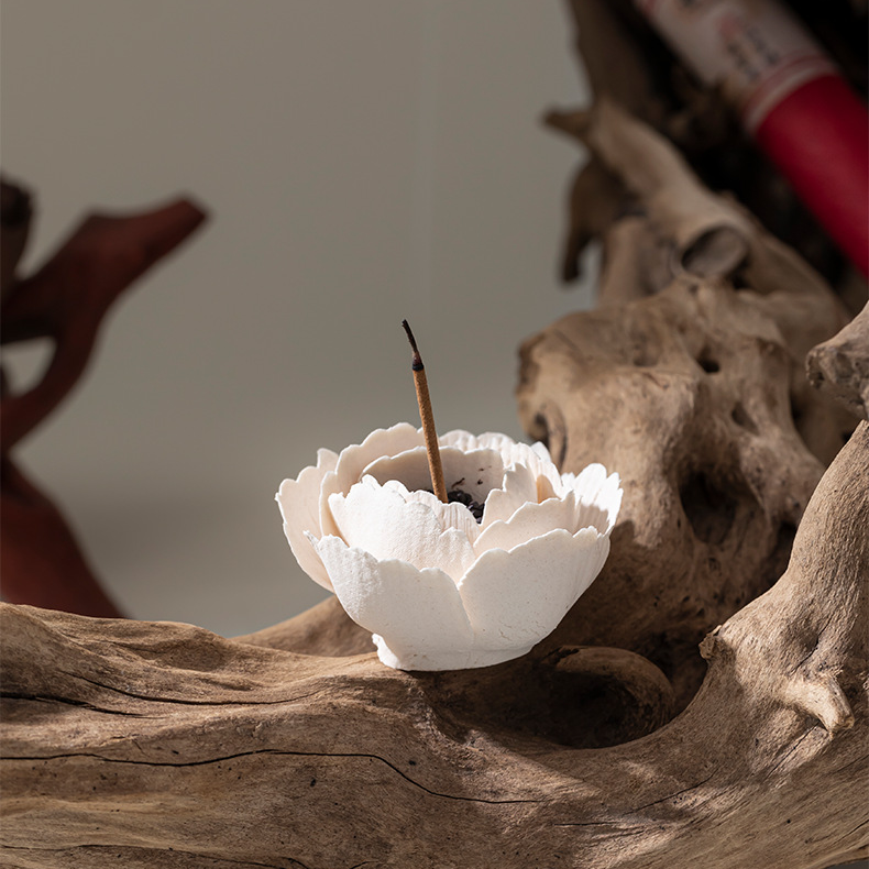Handmade Ceramic Mini Poppy Flower Incense Burner: Wine
