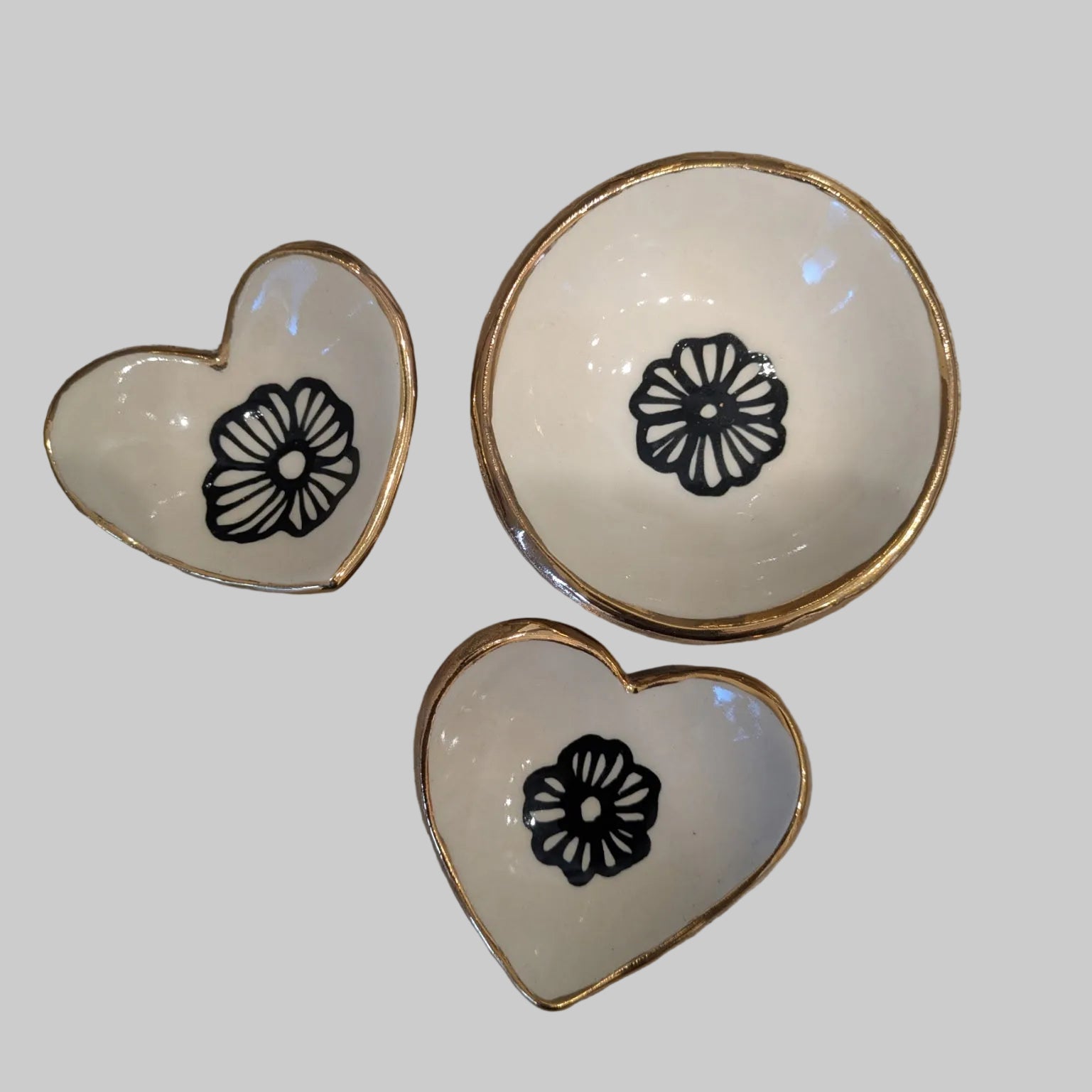 Handmade Heart-Shaped Floral & 22K Catchall Jewelry Dish
