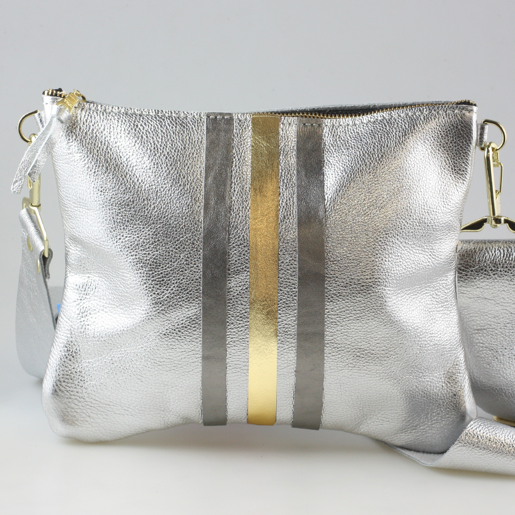 The METALLIC Stripe Taylor: Jet: 1stripe Platinum / Unlined / 11"x9.5"