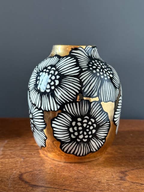 Small Ceramic Flowers Swimming in 22K Gold Bud Vase
