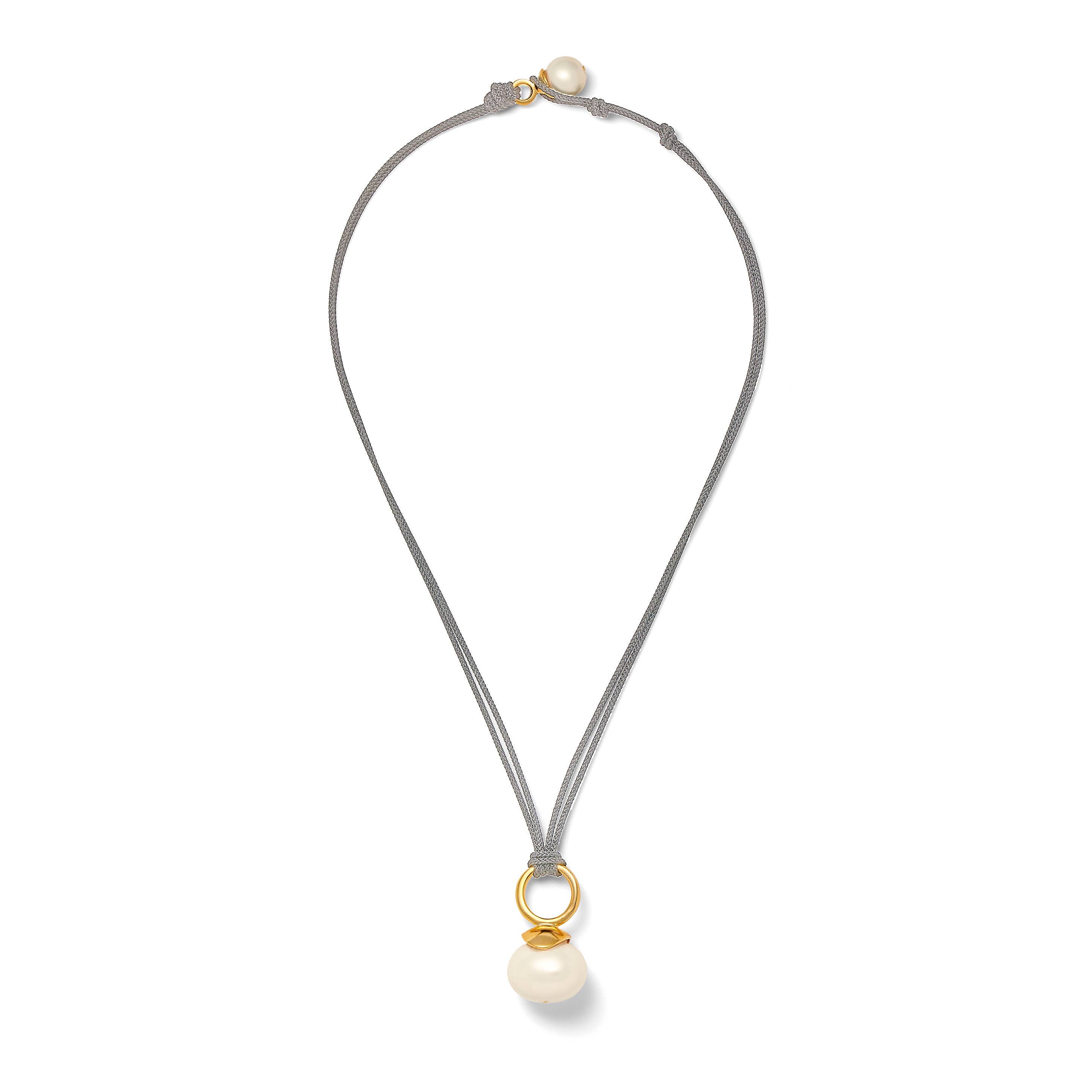 White Pebble Pearl Pendant ~ a Palette of Cords: Military green