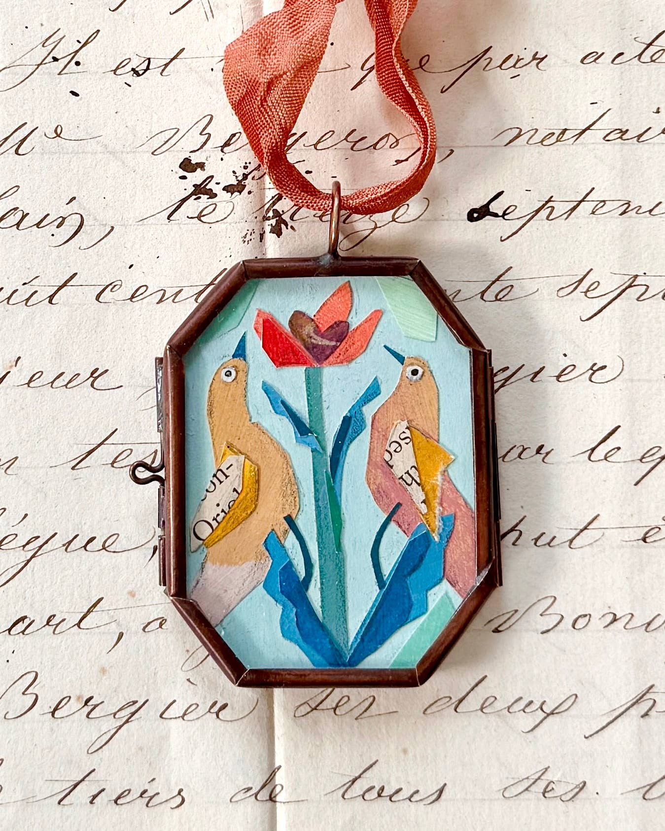 Love Birds ~ Art Locket Vintage Decor Handmade 