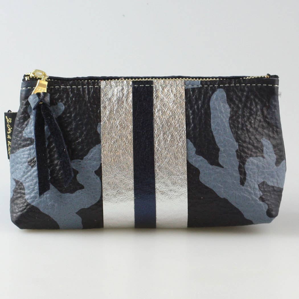 The Smaller CAMO STRIPE Makeup Clutch: Bardot: Navy Camo w/Layered Stripe: Silver/Sapphire