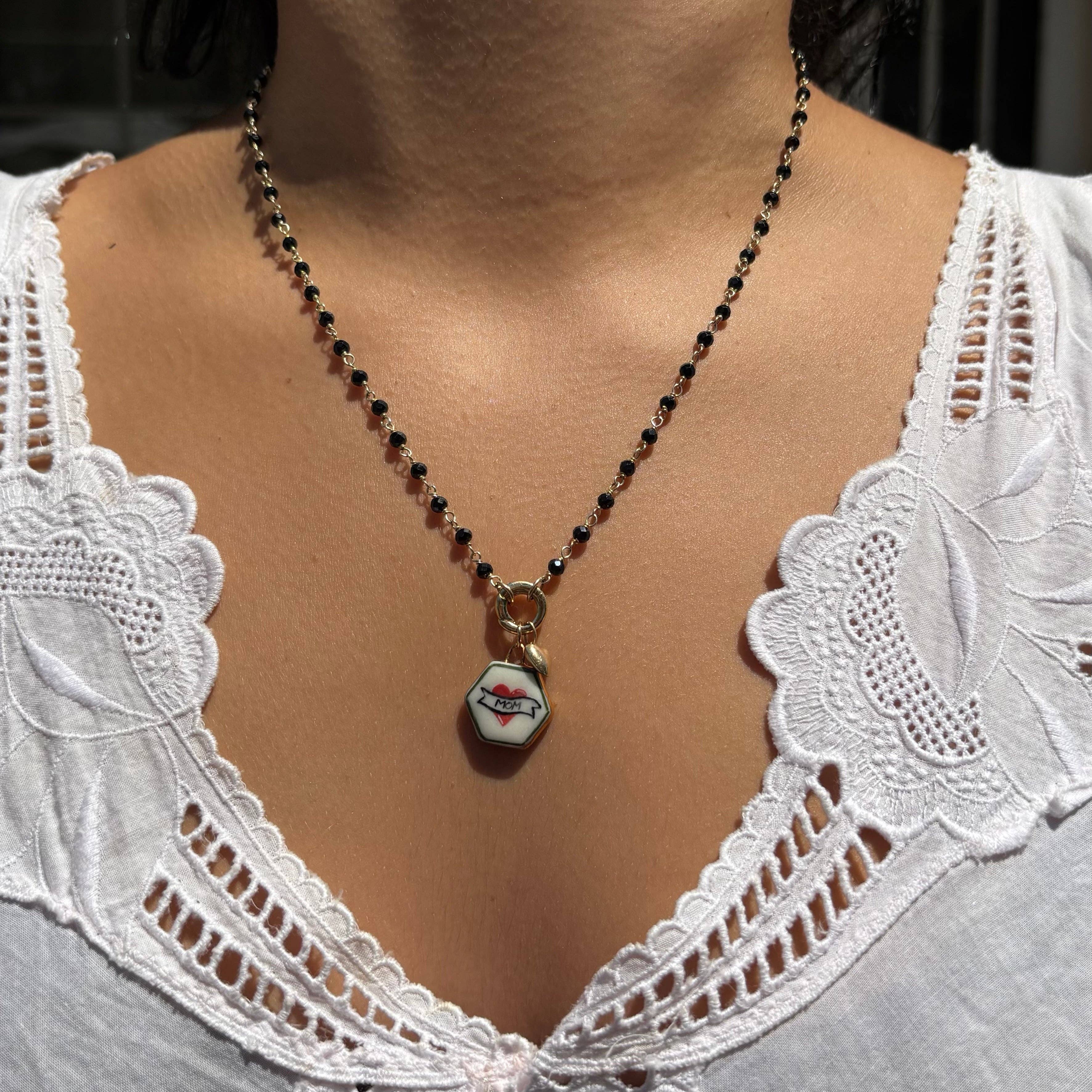 Mom Tattoo Style Heart Charm