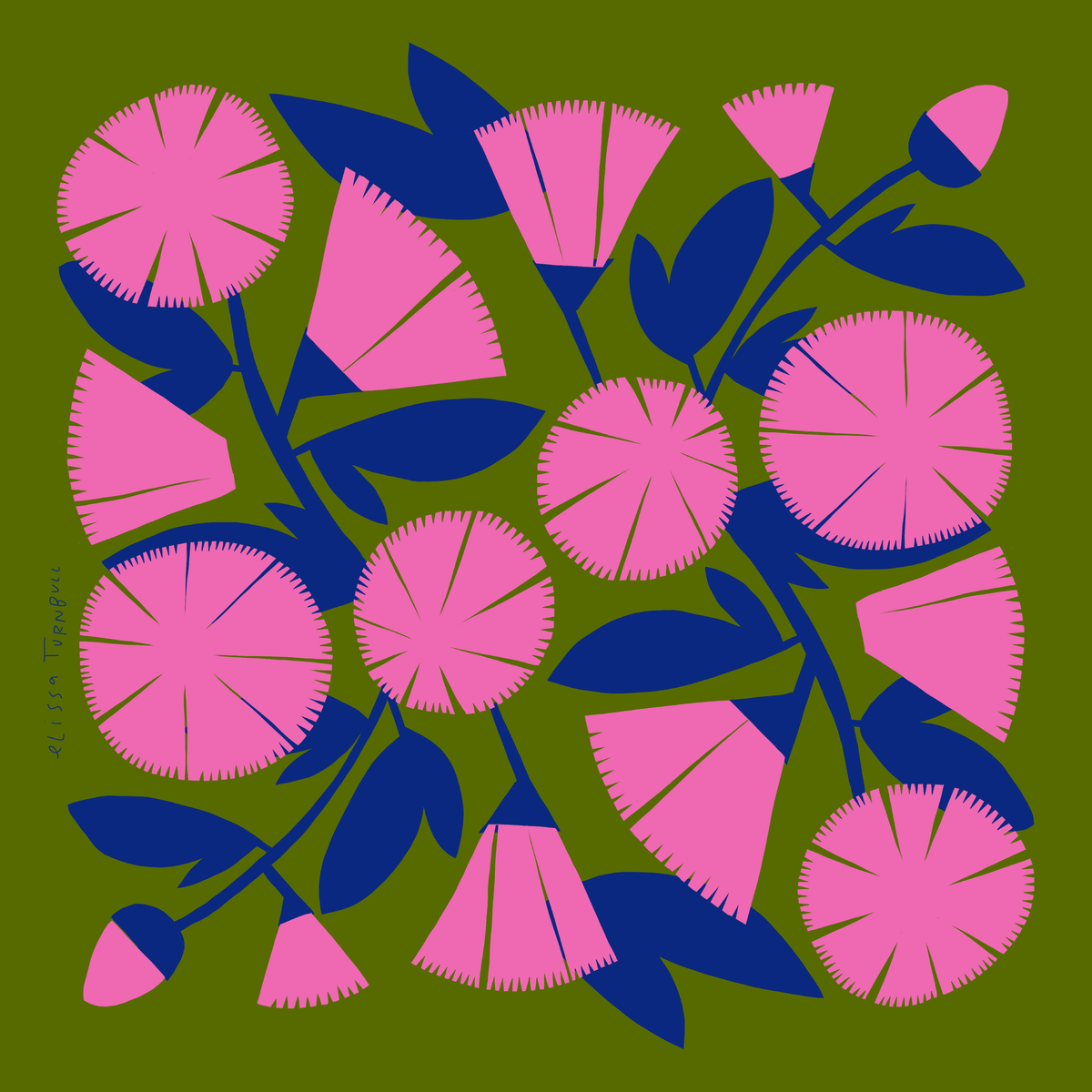 Pink & Green Dianthus Scarf 100% Silk | Floral | Women