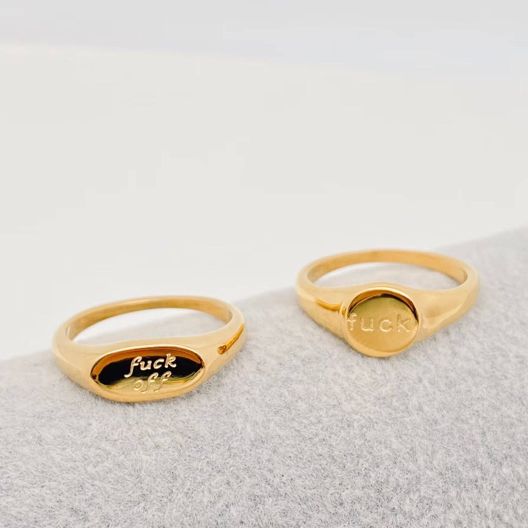 Geometric "Fuck Off" 18K Gold Plated Stainless Steel Ring