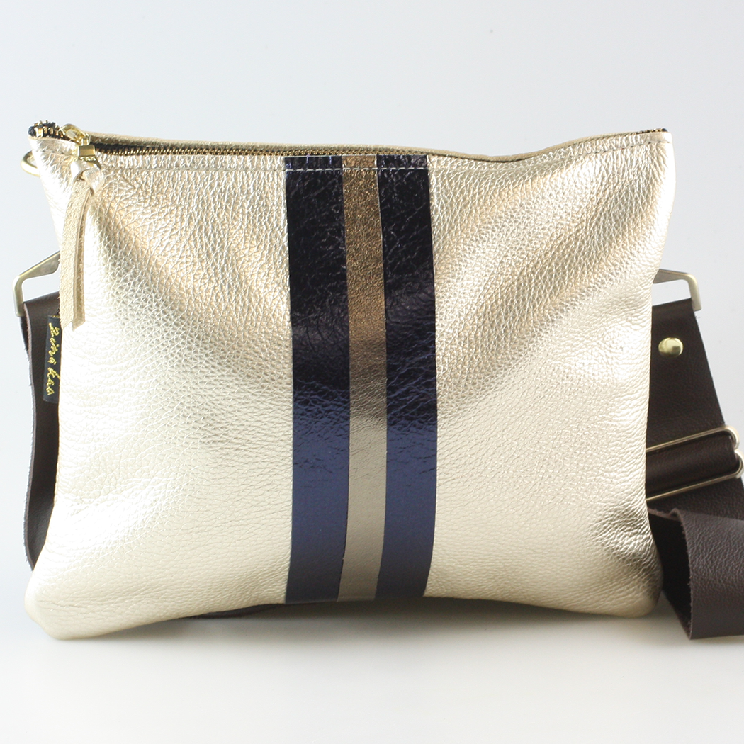 The METALLIC Stripe Taylor: Jet: Layered stripe Gunmetal/Pewter / Unlined / 9"x7.5
