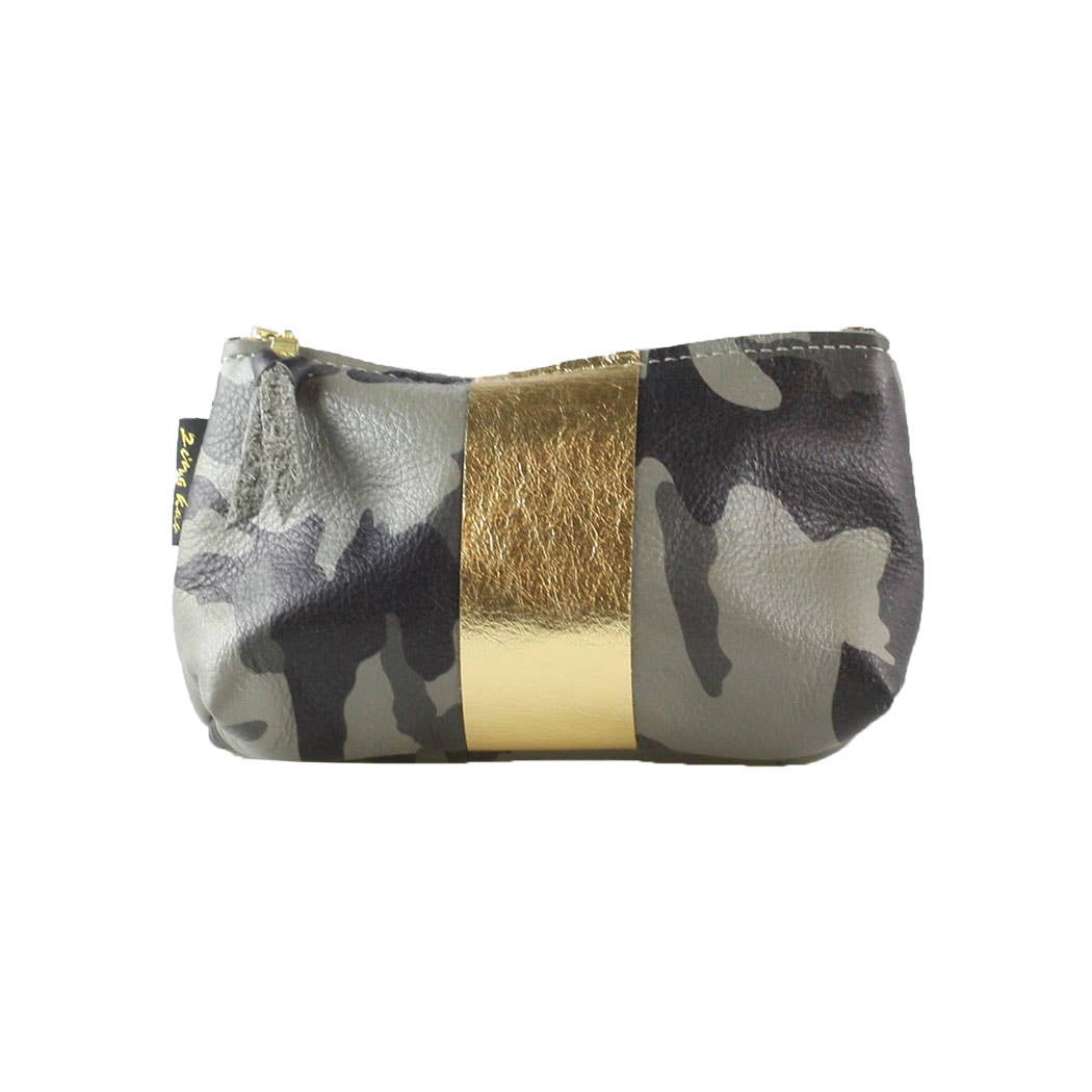The Smaller CAMO STRIPE Makeup Clutch: Bardot: Granite Camo w/Gold Stripe