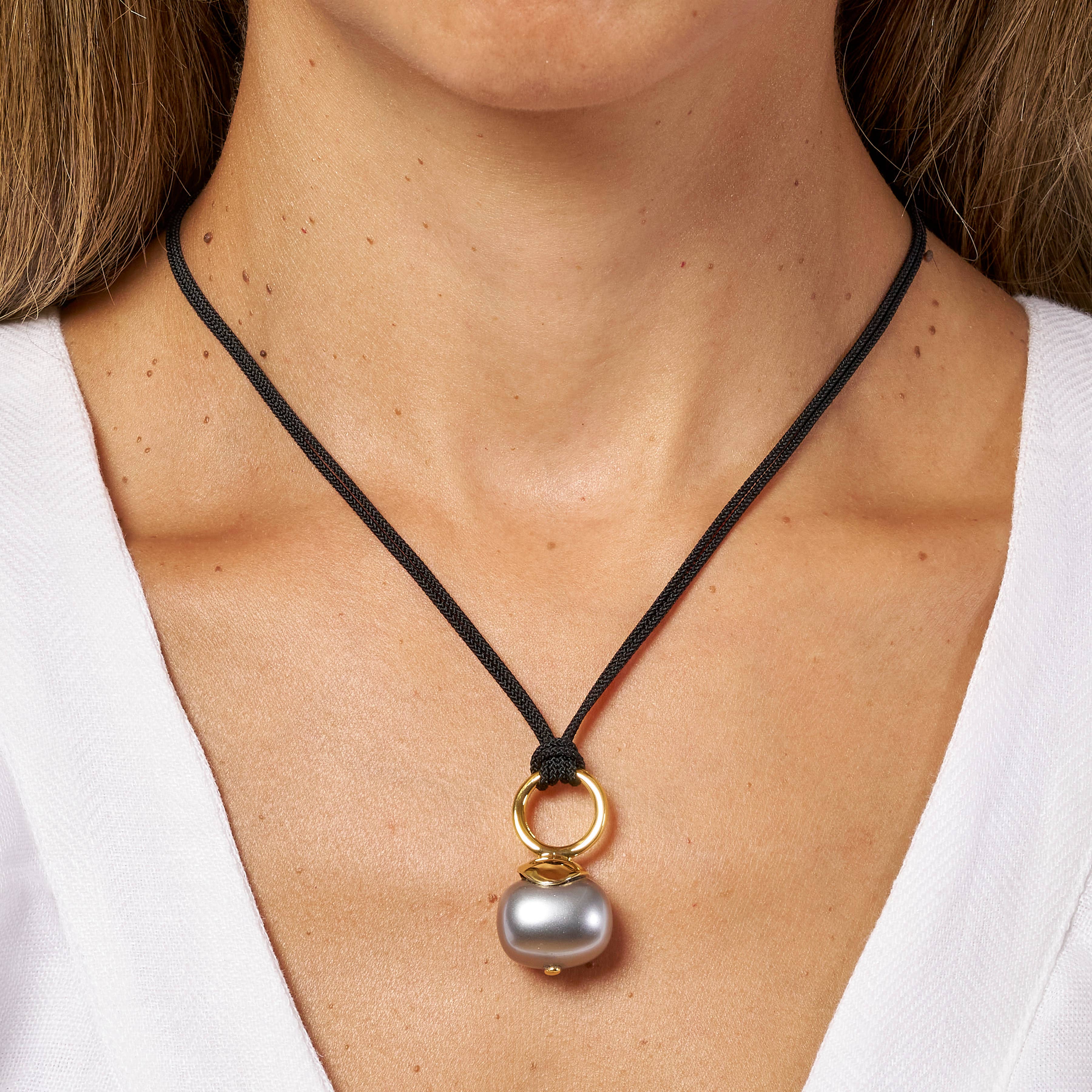Pebble Pearl Pendant on Black Cord ~ a Palette of Hues