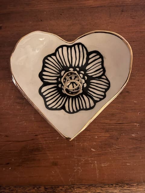 Handmade Heart-Shaped Floral & Gold Catchall Jewelry Dish