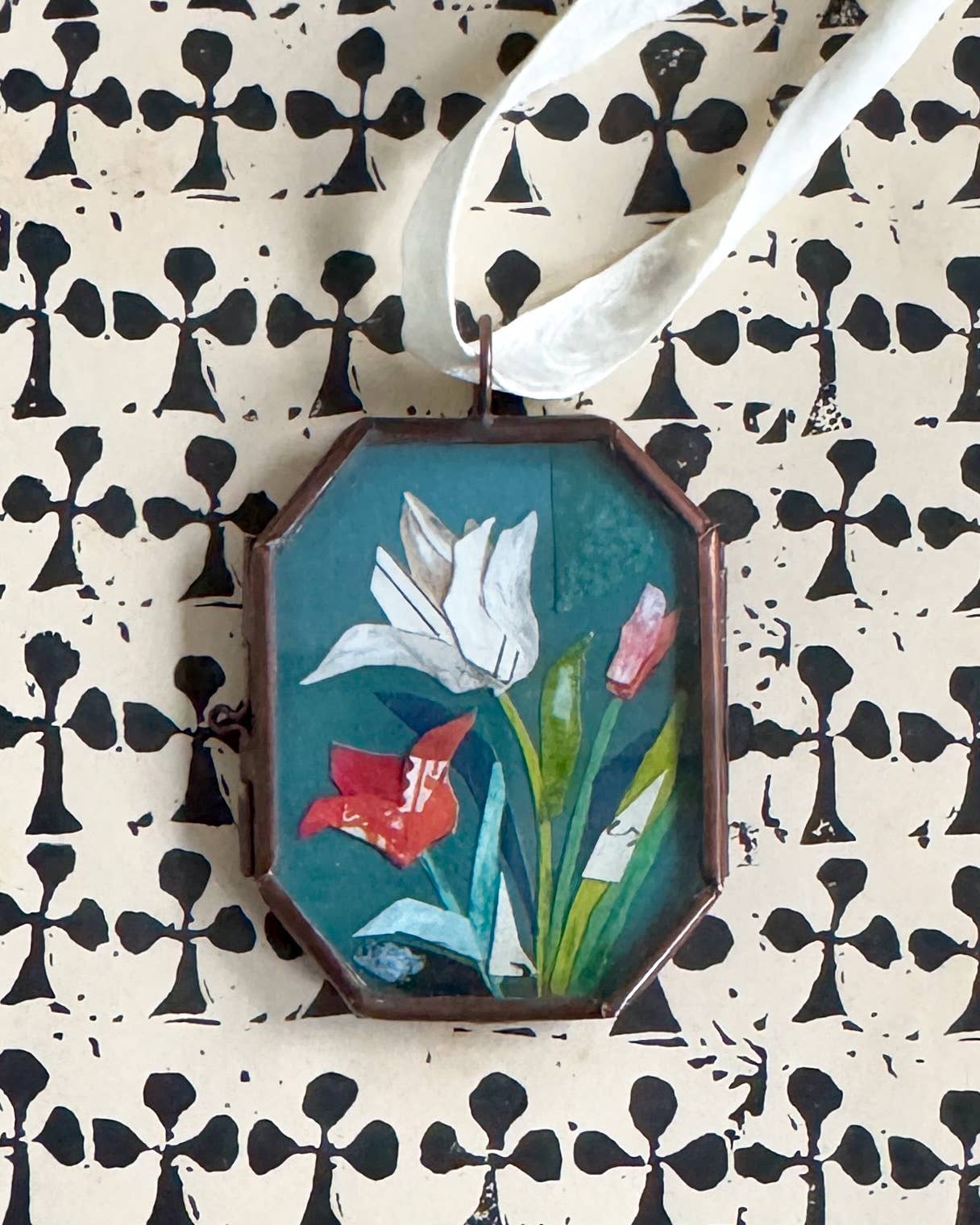 Tulip Trio ~ Art Locket Floral Vintage Decor Handmade 