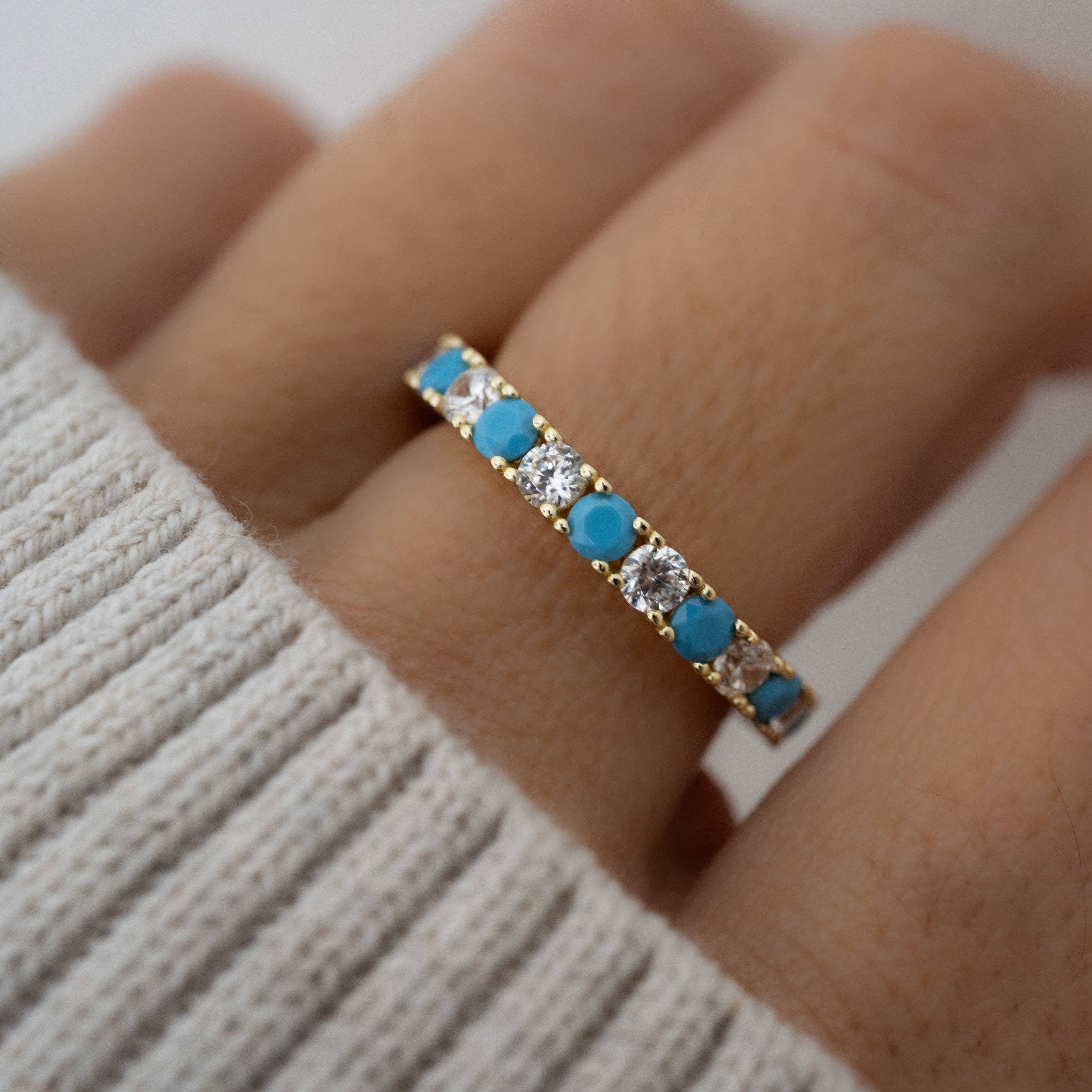 3mm Studded Turquoise Ring