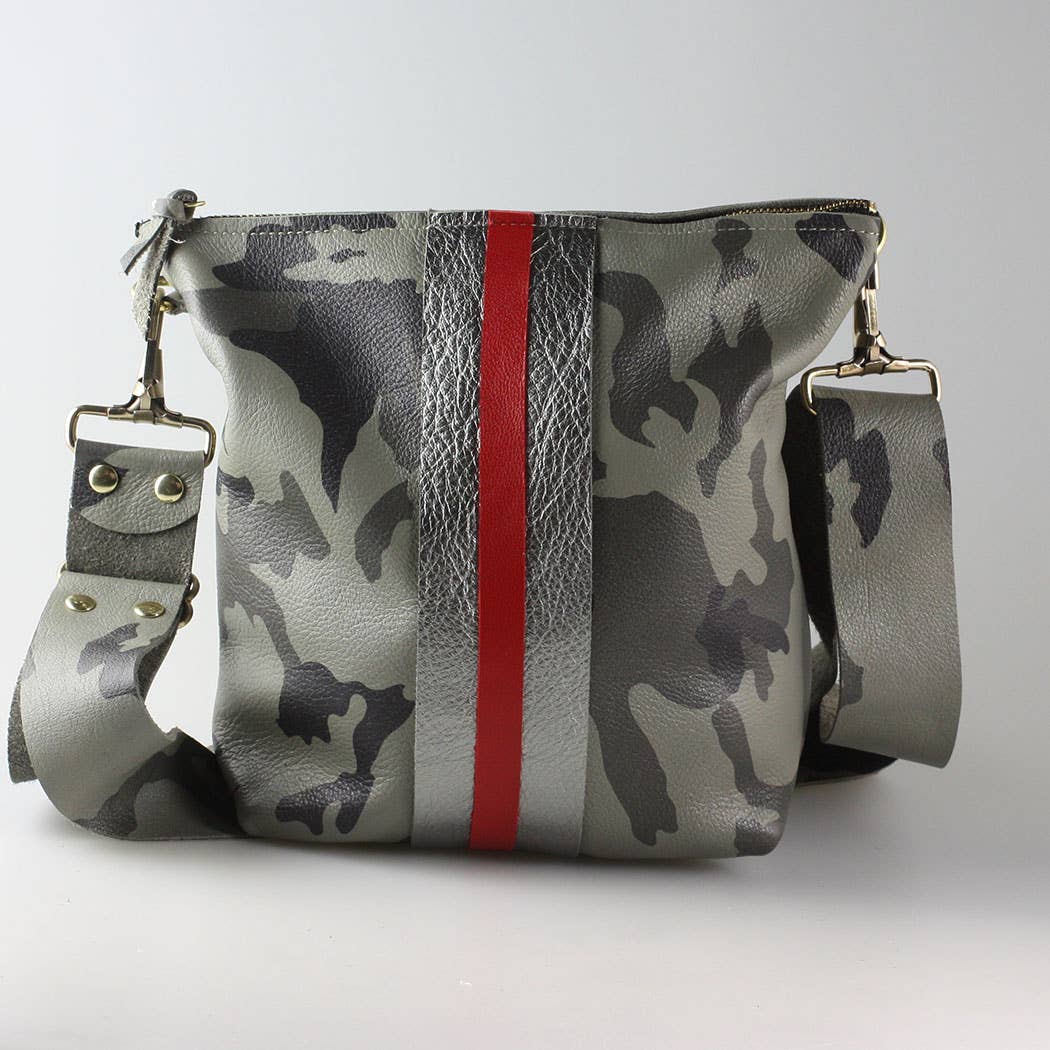 The Graham Crossbody: Camo and Softs: Green Camo w/Gold stripe / Unlined / 11"x10.5"