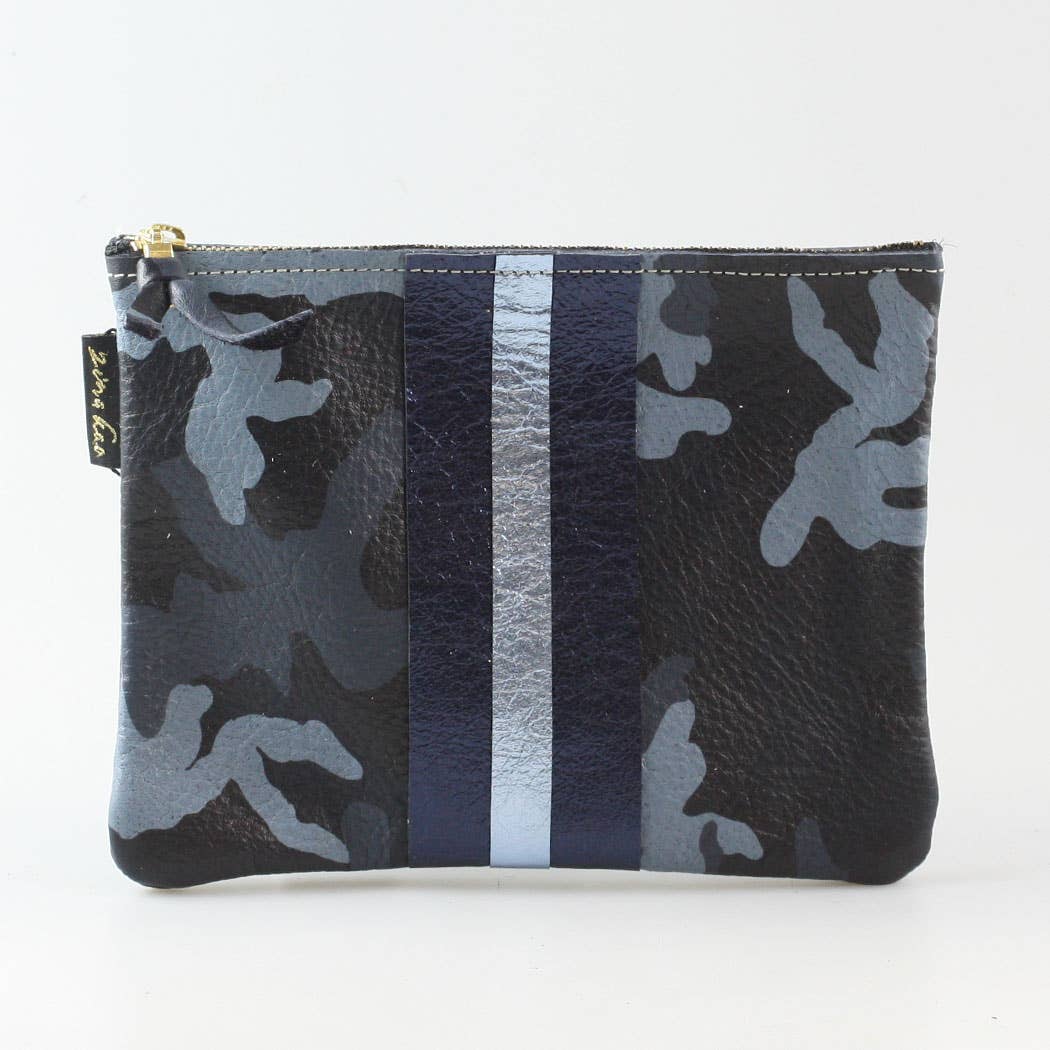 The Stripe Everyday Pouch - FALL colors and 2 sizes!: Jet with 2 stripes: Platinum/Gold / Carter: 9"x6.5"