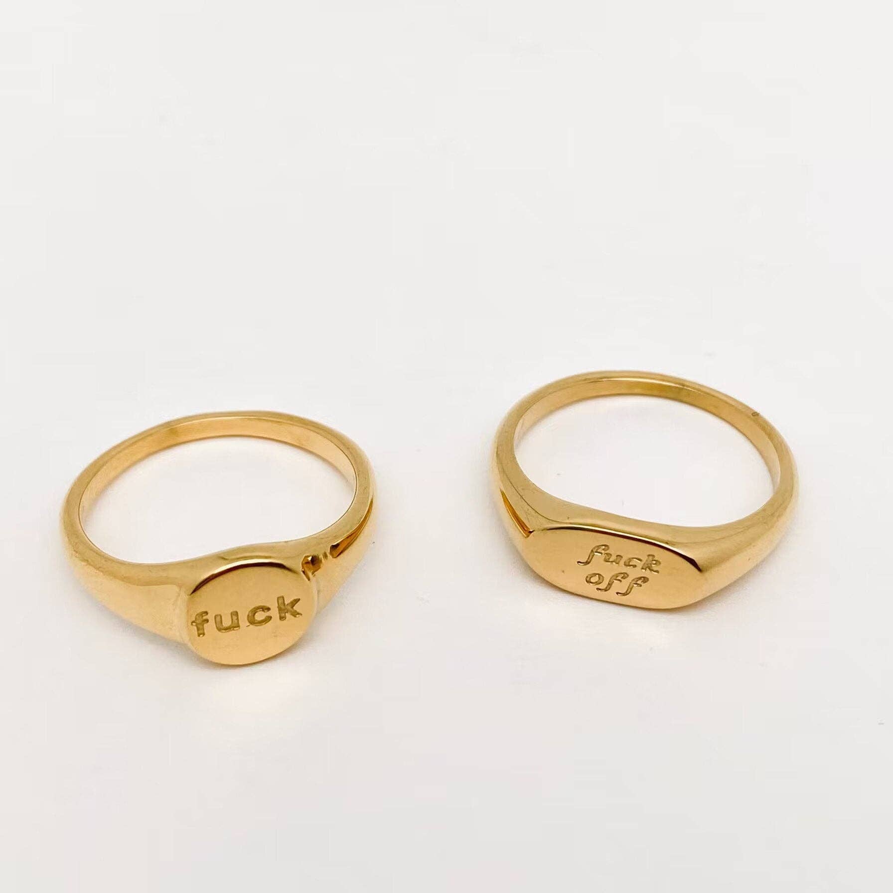 Geometric "Fuck" 18K Gold Plated Stainless Steel Ring