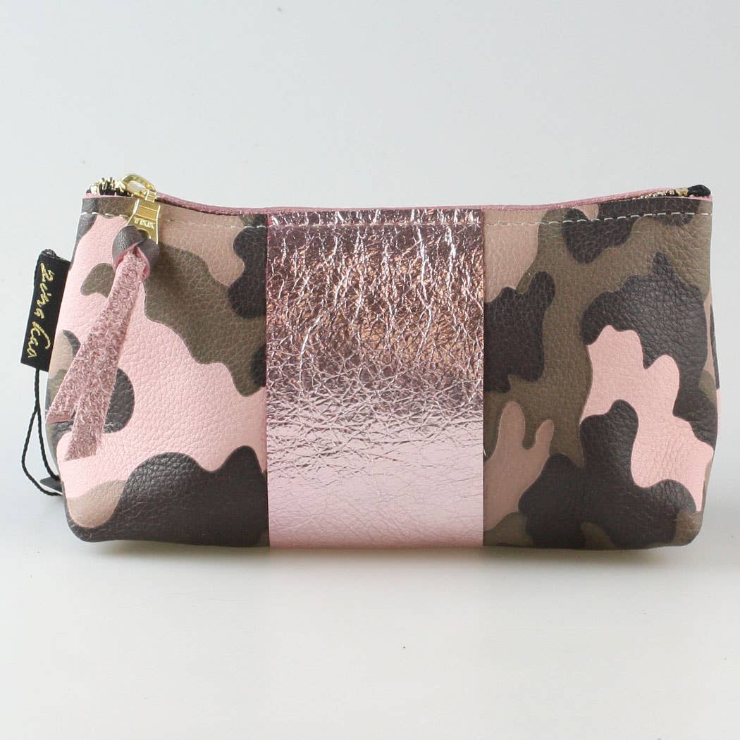 The Smaller CAMO STRIPE Makeup Clutch: Bardot: Navy Camo w/Layered Stripe: Silver/Sapphire