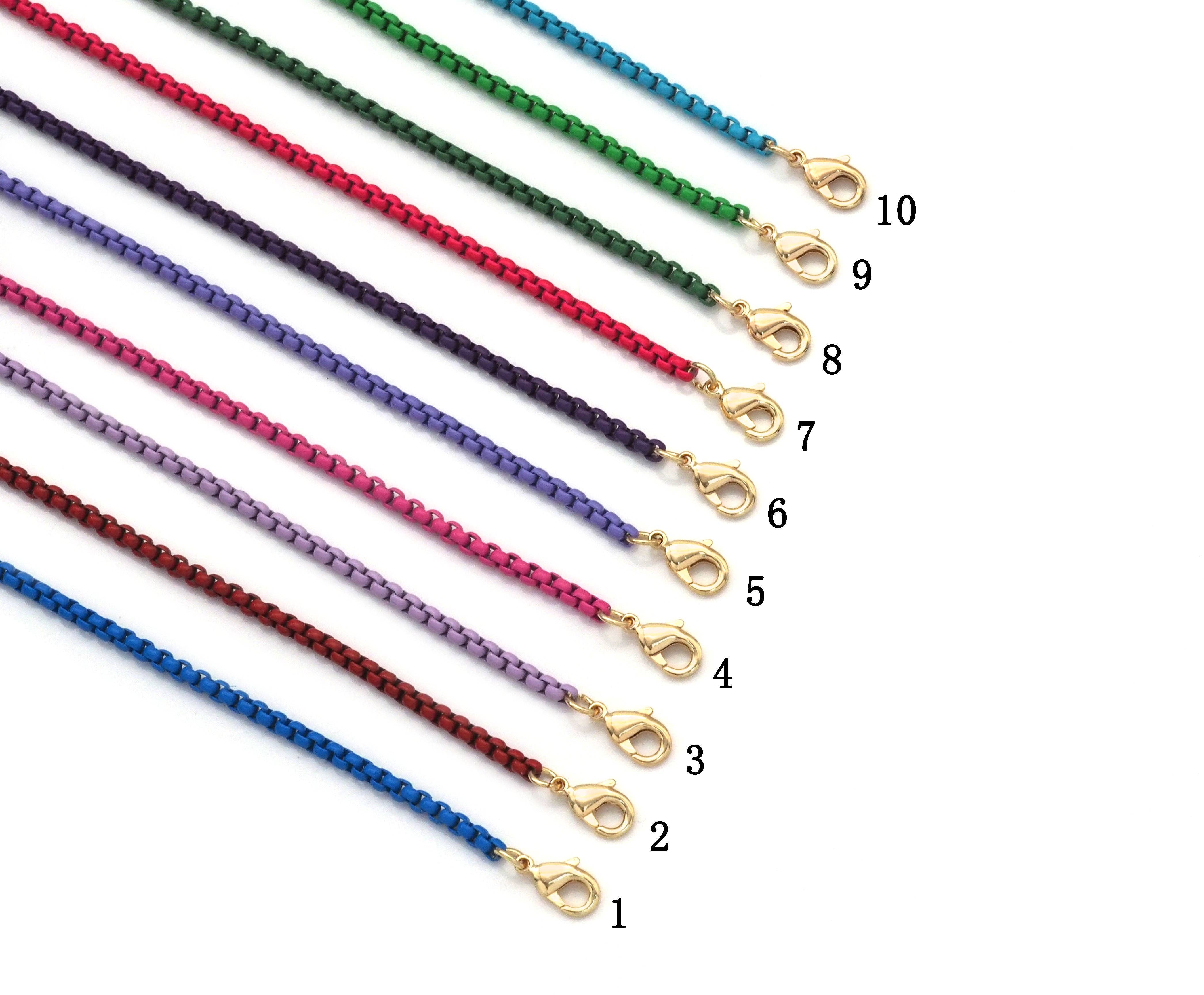 Gold Paperclip Colorful Enamel Box chain Necklace,  1 Bright blue