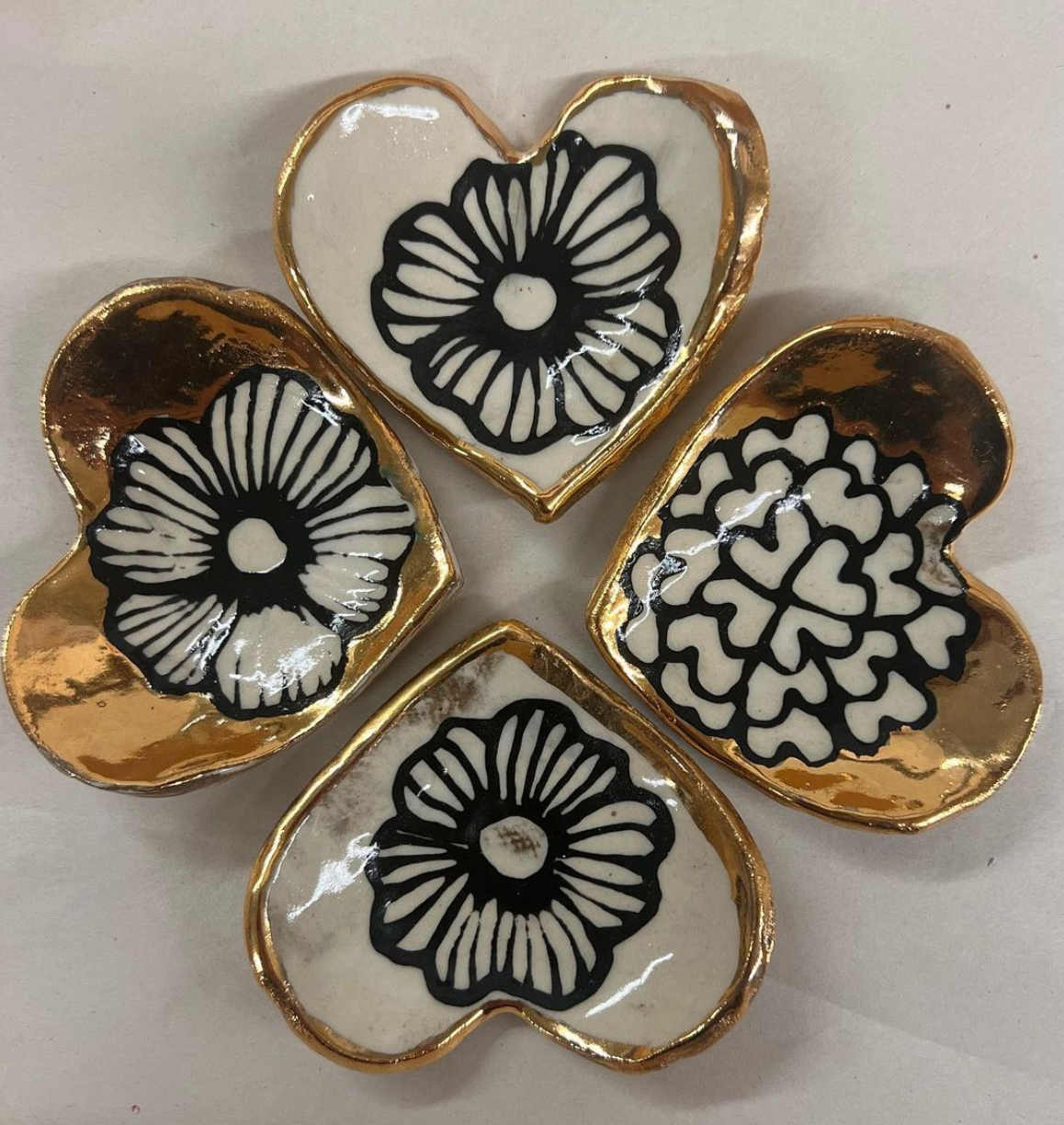 Handmade Heart-Shaped Floral & Gold Catchall Jewelry Dish