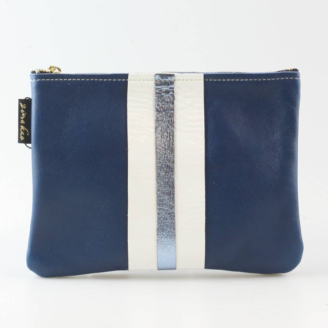 The Stripe Everyday Pouch - FALL colors and 2 sizes!: Moss with Layered Stripe: Copper/Platinum / Carter: 9"x6.5"