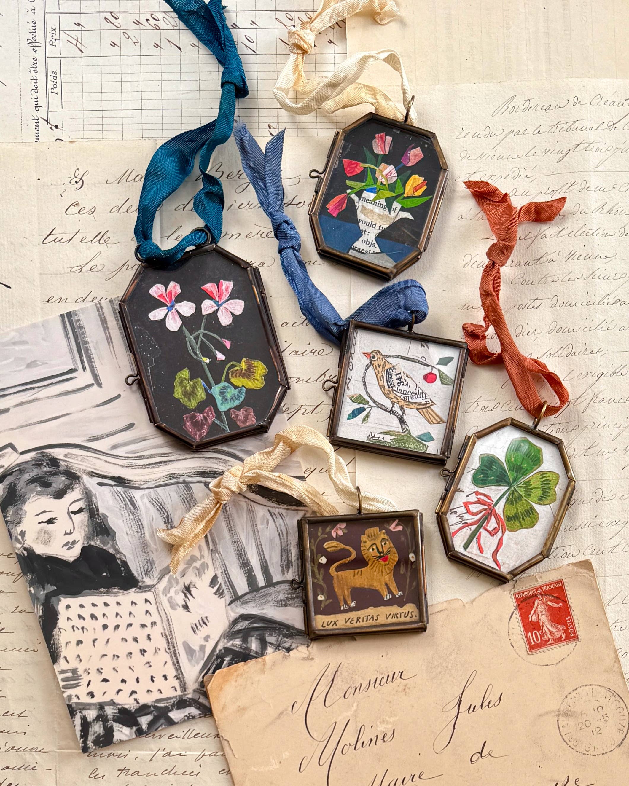 Tulips in Urn ~ Art Locket Floral Vintage Decor Handmade 