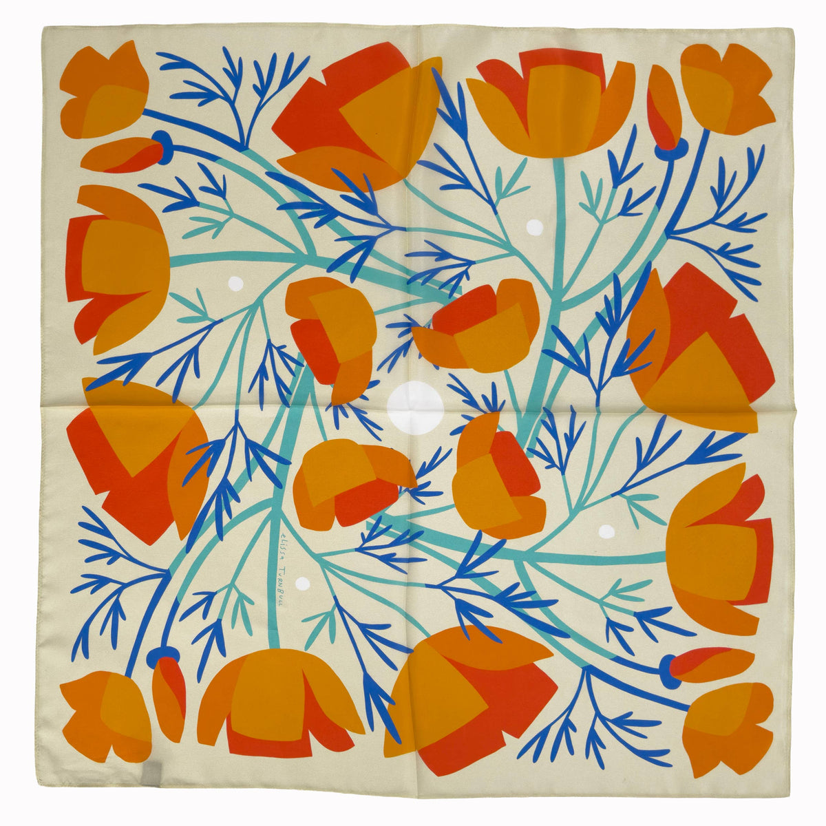 California Poppies Scarf | Silk Scarf | Women's Bandana: 26" x 26"