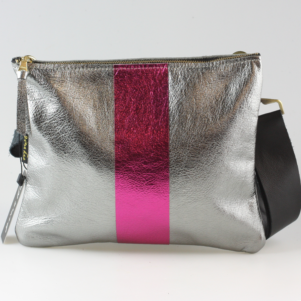 The METALLIC Stripe Taylor: Jet: Layered stripe Gunmetal/Pewter / Unlined / 9"x7.5