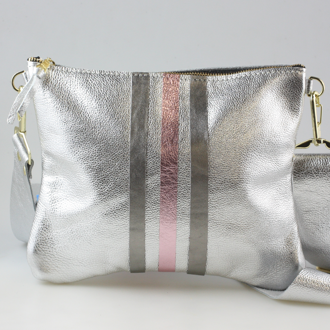 The METALLIC Stripe Taylor: Jet: 1stripe Platinum / Unlined / 11"x9.5"