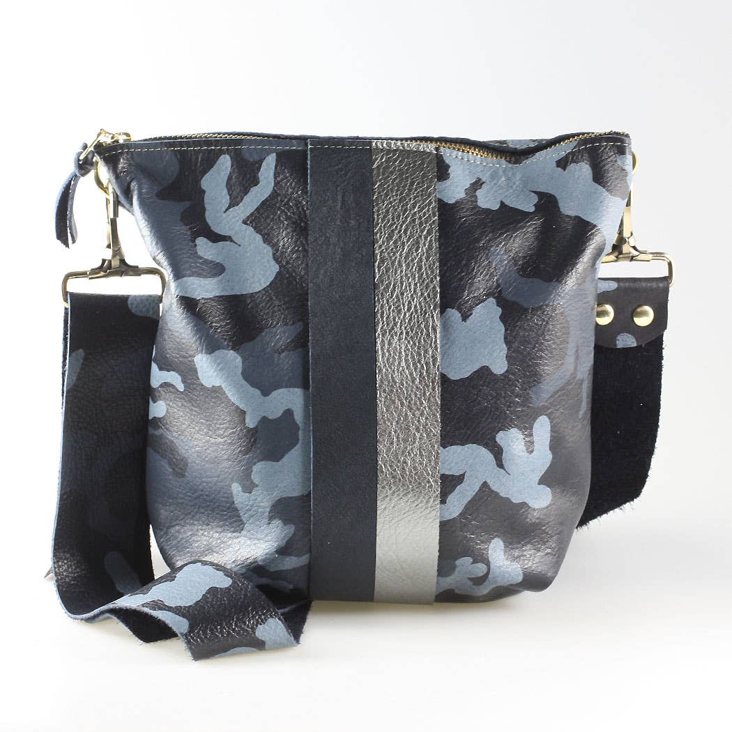 The Graham Crossbody: Camo and Softs: Green Camo w/Gold stripe / Unlined / 11"x10.5"