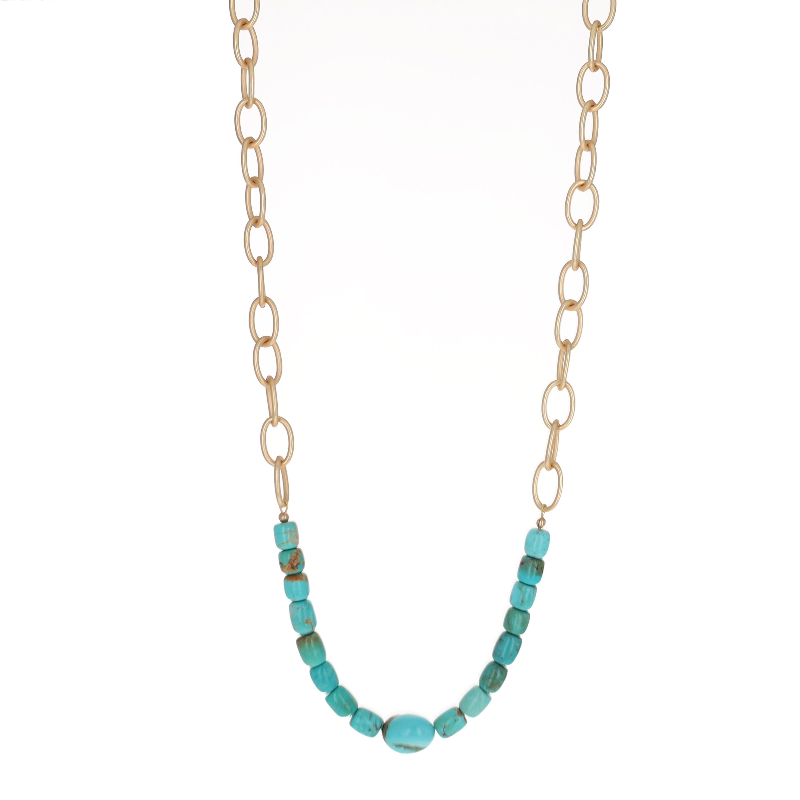 Kingman Turquoise and Gold Oval Link Chain Necklace