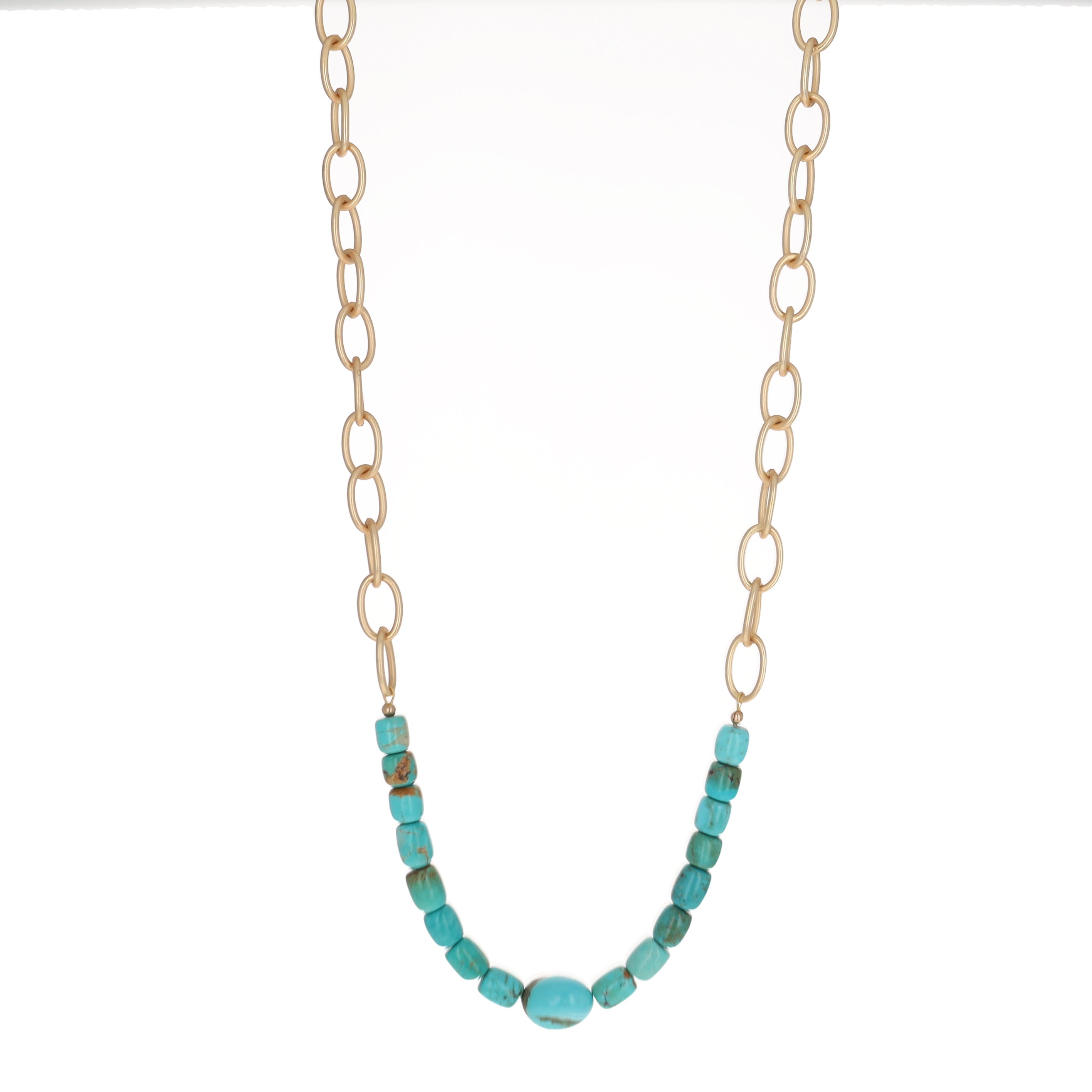 Kingman Turquoise and Gold Oval Link Chain Necklace