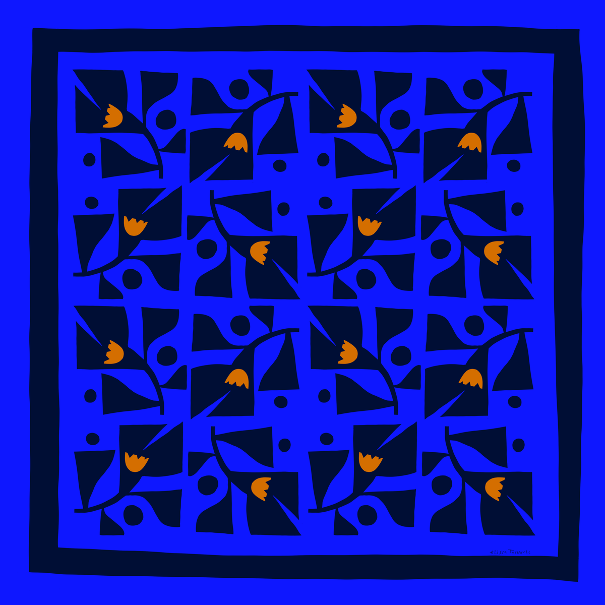 Blue and Orange Geometric Floral | Women's Scarf | Bandana