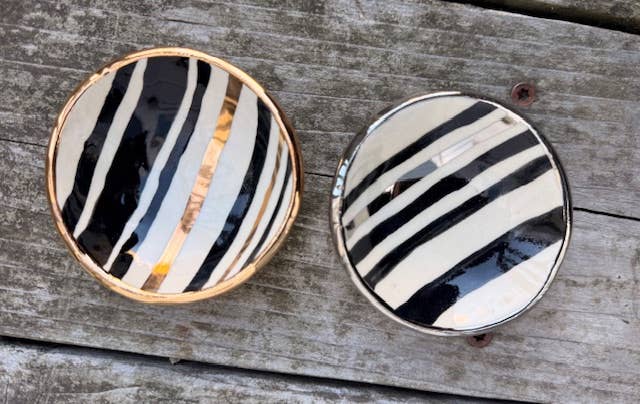 3" Handmade Striped Ceramic Catchall – Platinum