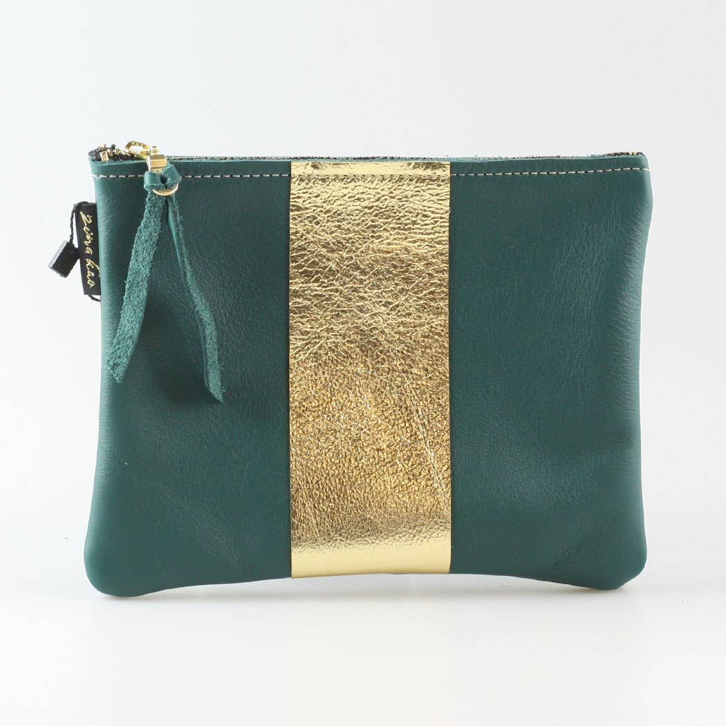 The Stripe Everyday Pouch - FALL colors and 2 sizes!: Moss with Layered Stripe: Copper/Platinum / Carter: 9"x6.5"