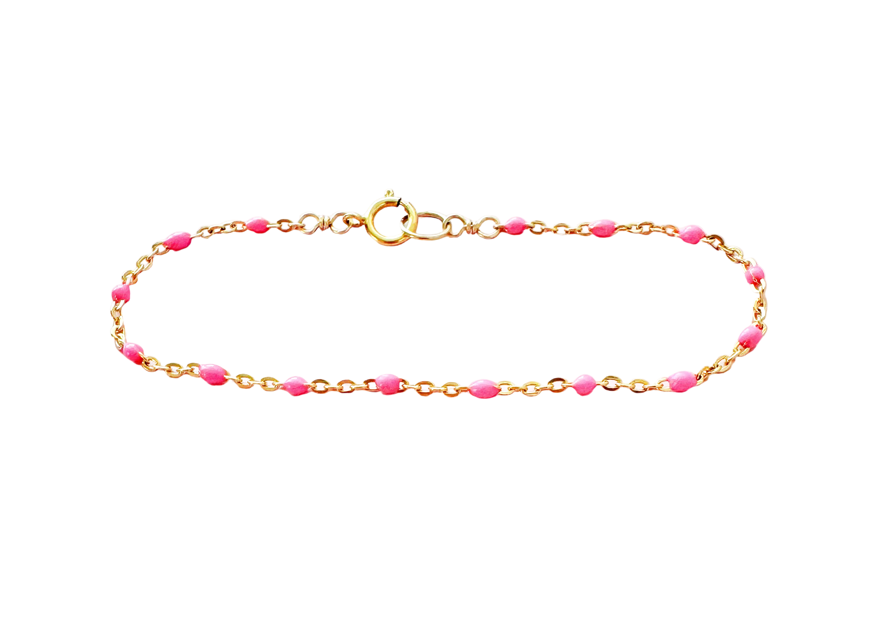 Gold Filled Hot Pink Enamel Chain Bracelet