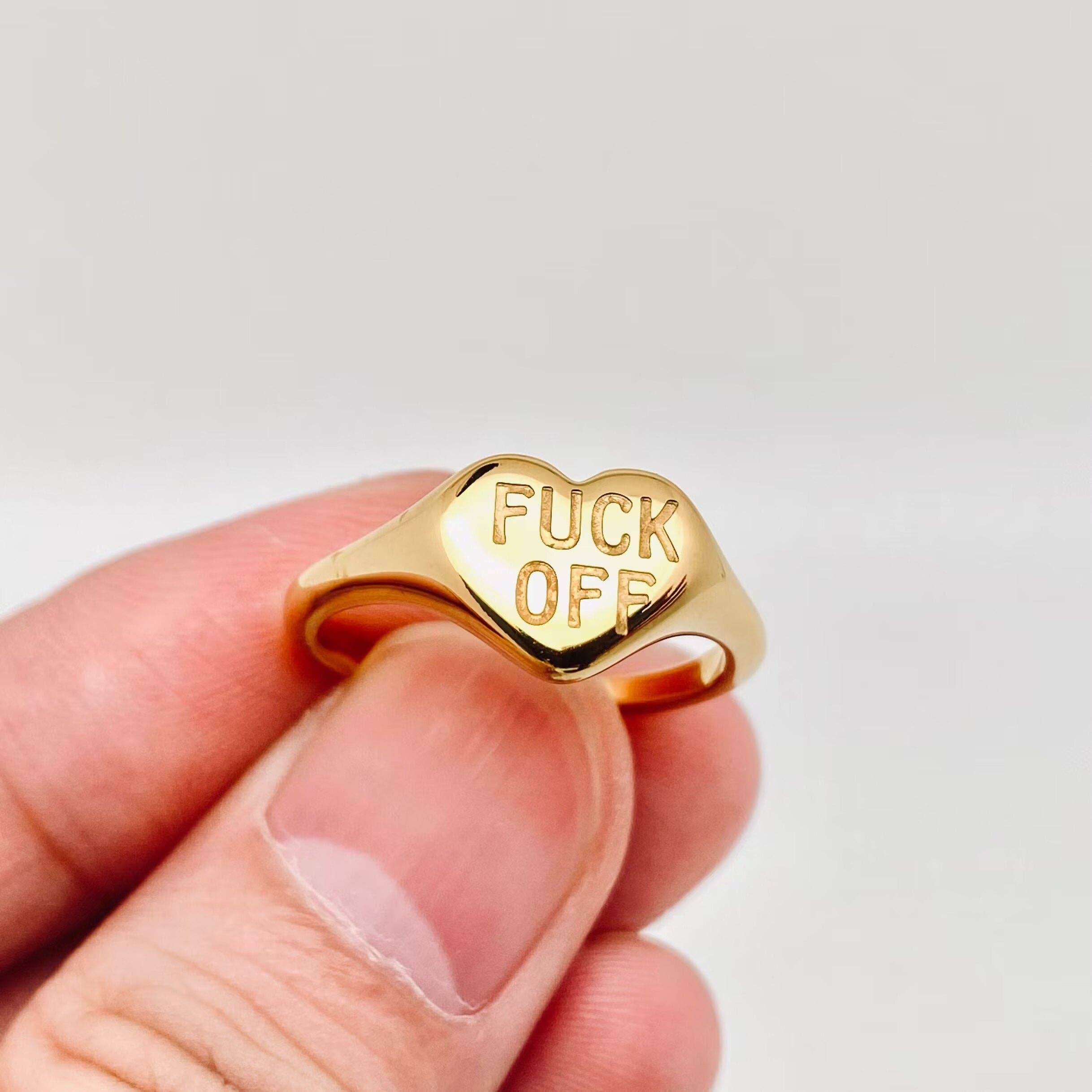 "Fuck Off" Heart-shaped 18K Gold Plated Stee Ring - FGS: 6