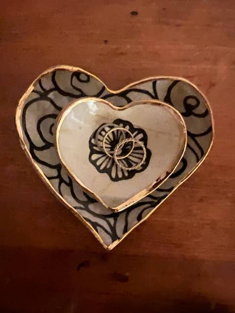 Handmade Heart-Shaped Floral & Gold Catchall Jewelry Dish