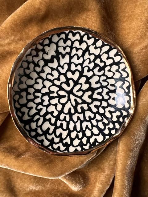 Handmade Floral Round Ceramic Catchall Jewelry Dish 4"