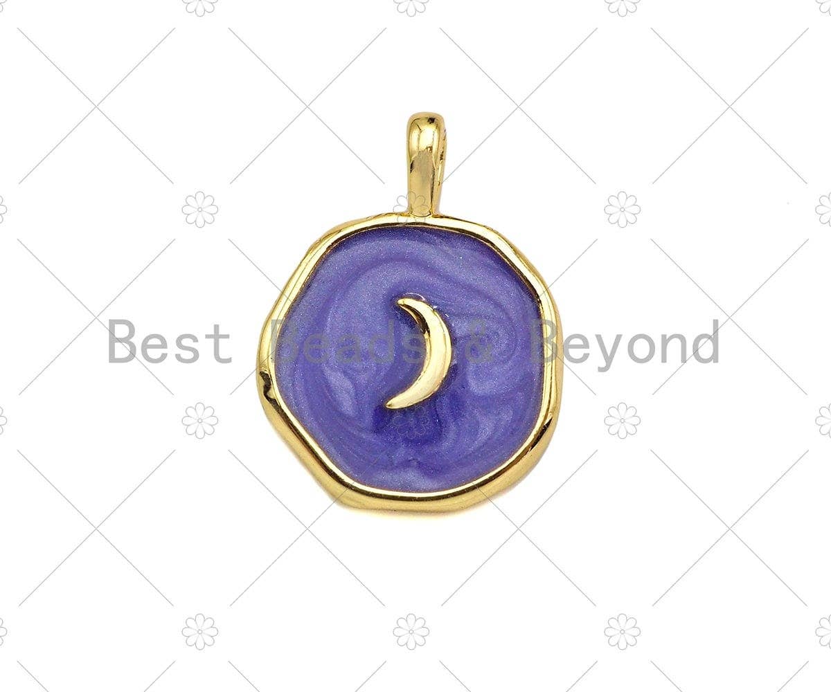 Gold Colorful Enamel Moon Star Heart On Round Coi Black / 1pc